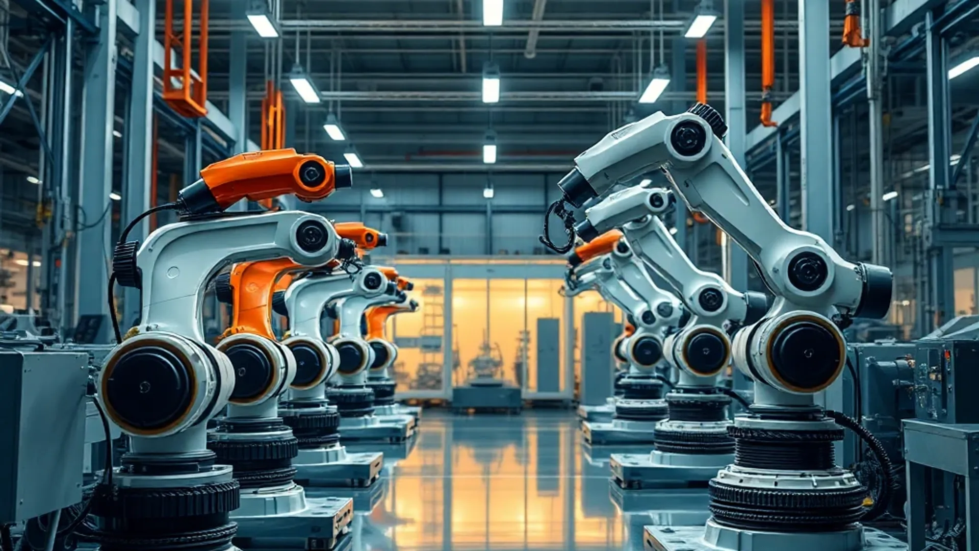 Precision manufacturing floor with robotics — Manufacturing AI imagery by photosby.ai
